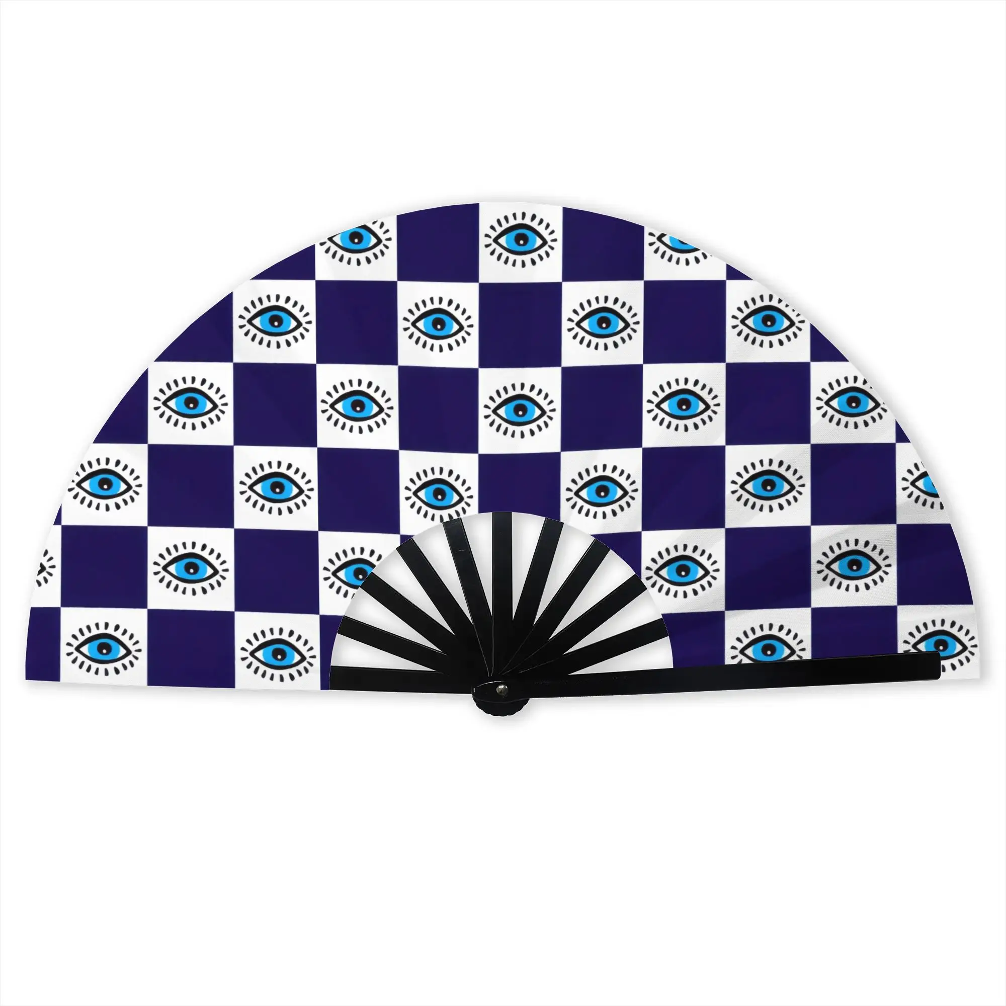 Evil Eye Nazar  Checkered Plaid Portable Pocket Fan Outdoor Hamsa Lucky Charm  Folding Fan Chinese Dance Cooling Handheld Fans