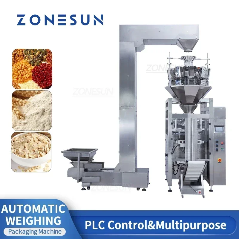 ZONESUN-máquina automática de llenado y pesaje de polvo para granos de café, embalaje de partículas de arroz, 10 cabezales, ZS-FS420