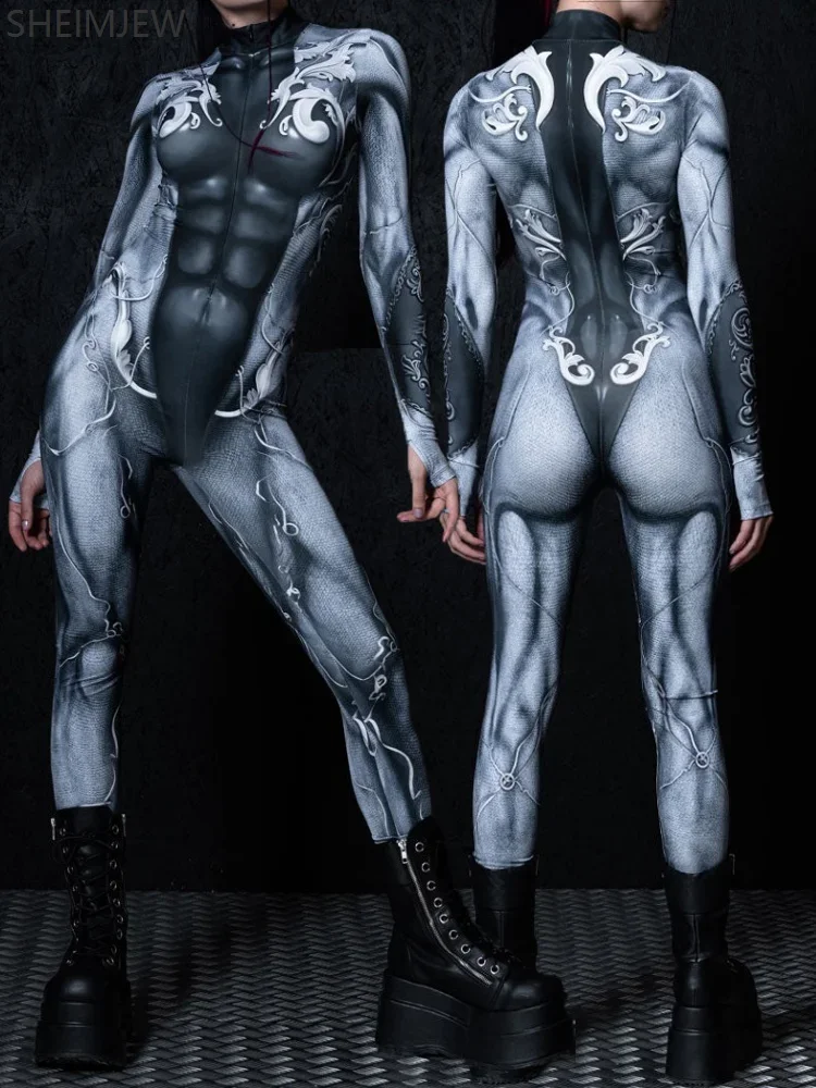Halloween Cosplay Cyberpunk Armor Muscle Monster Lizard Scale Armor Costume Adult Rave Party Show Zentai Print Bodysuit 2026