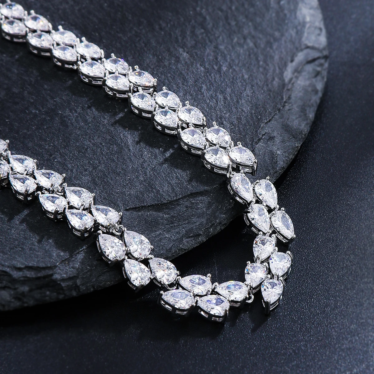 WEIMANJINGDIAN Brand New Arrival Brilliant Teardrop Cubic Zirconia CZ Tennis Necklace and Earring Wedding Prom Jewelry Set