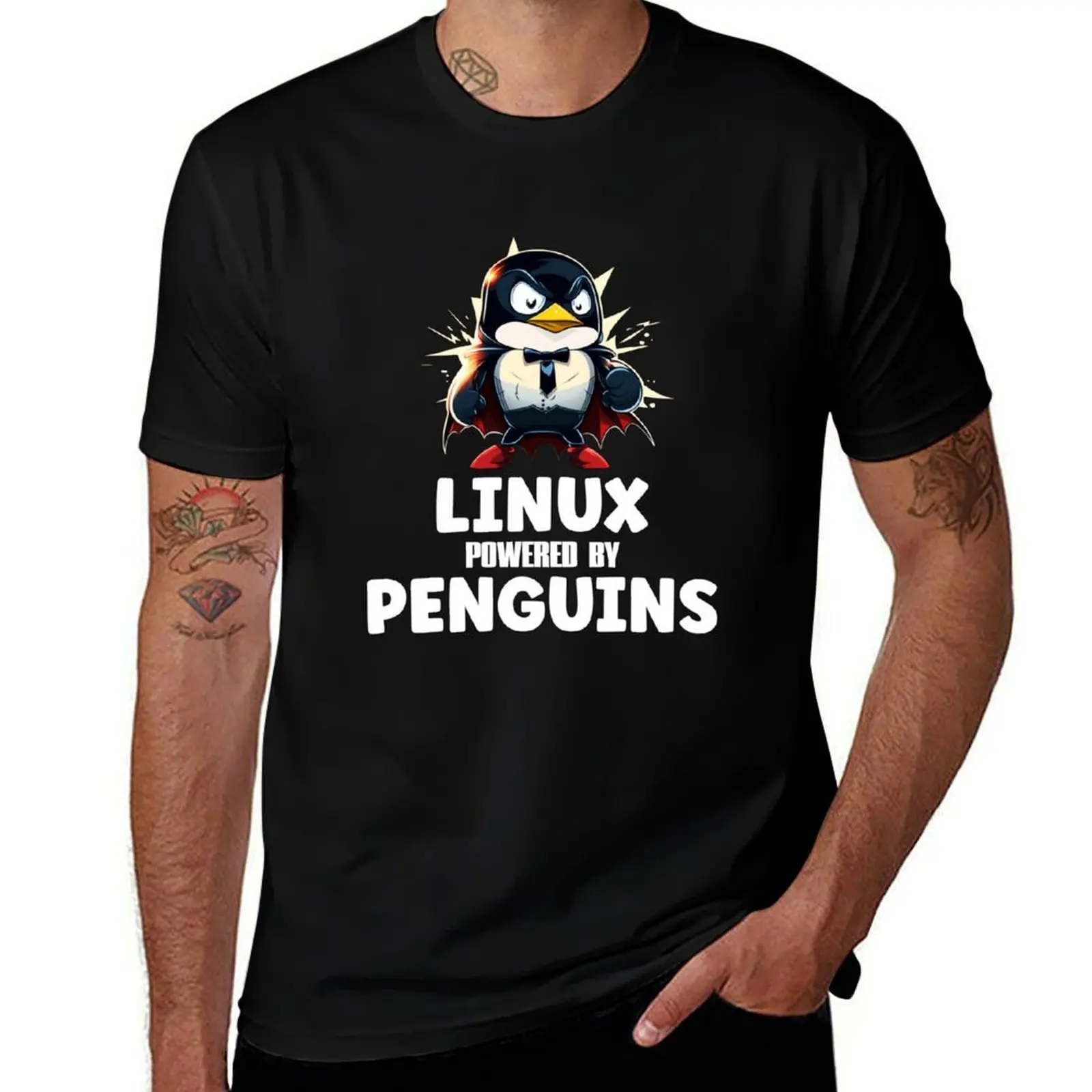 

Linux Powered By Penguins T-Shirt Simple Graphic Design T-Shirt