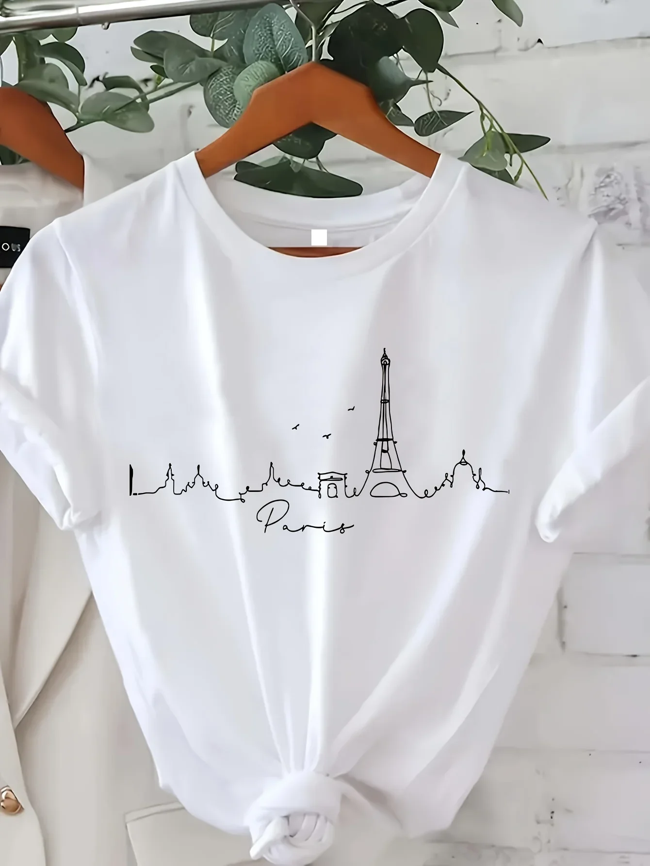 

Paris Print T-shirt Short Sleeve Crew Neck Casual Top for Summer & Spring Women's ClothinCasual Female Clothing Graphic T Shirts