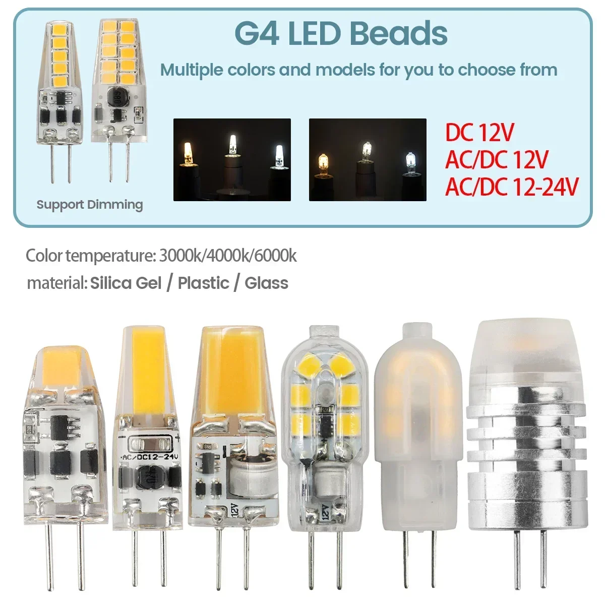 

10pcs G4 LED Bulb 2W 3W AC DC12V 24V 2835 SMD Dimmable Warm Cold White 360 Degree Angle Chandelier Light Replace Halogen Lamp