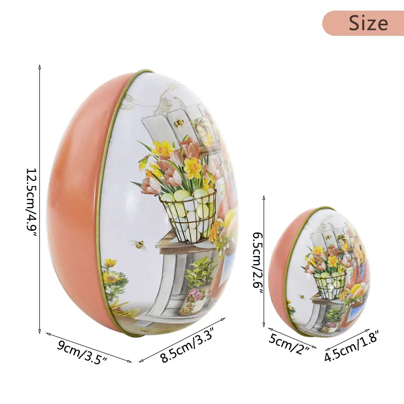 Metal Easter Egg Shape Candy Tin Cute Bunny Rabbit Printed Egg Candy Box Easter Festival Party Favor Gift Packaging Decorations