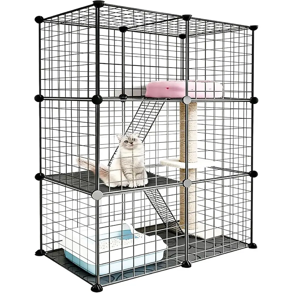 

Compact 2x3x1 Grid Indoor Cat Enclosure with Multi-Level Shelves for 1 Cat (43.7 x 29.5 x 15.35)