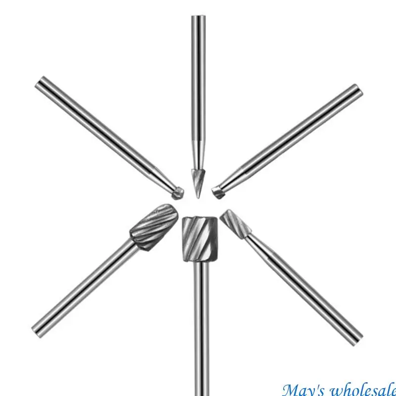 6Pieces Carbides Burr Set 3mm Shank Carbides Burr Set Head Die Grinder Bit for DIY Woodworking Metal Carving Engraving 448A