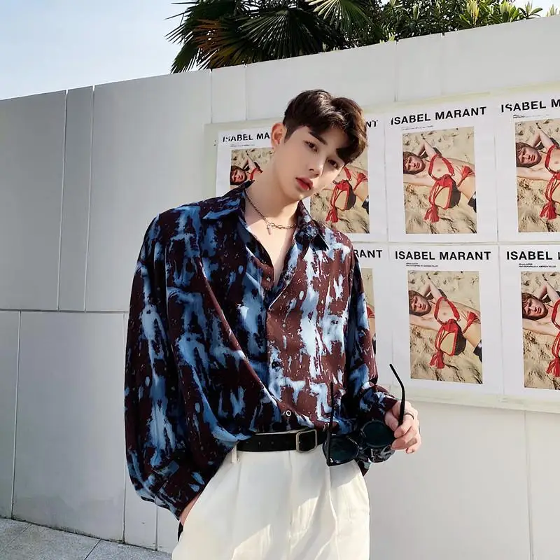Fashionable Casual Streetwear Shirts Loose Button Printing Turn-down Collar Temperament Simplicity Handsome Men\'s Clothing 2023