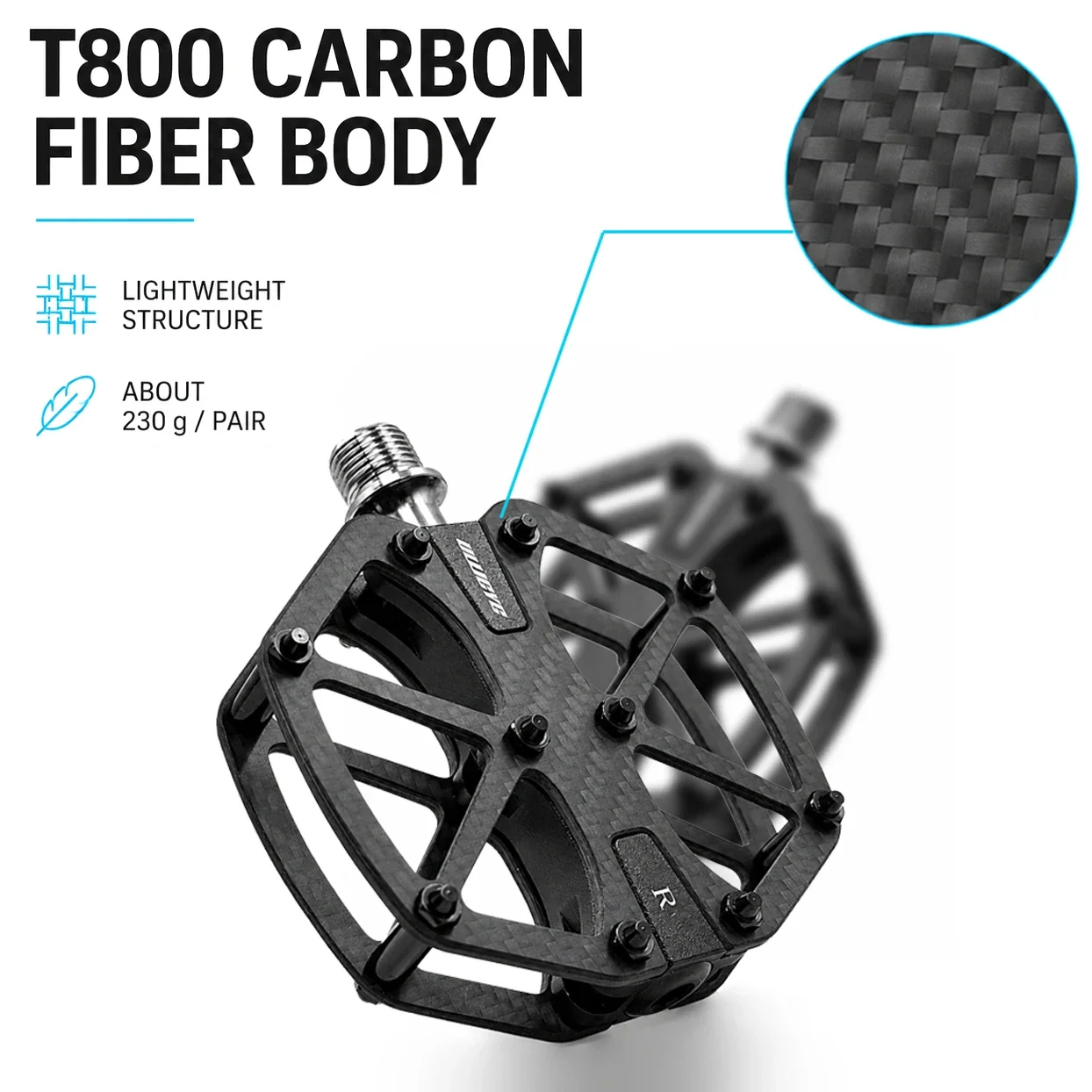 ULLICYC Ultralight Carbon Fiber Flat Platform Pedals,3 Sealed Bearings Waterproof Non-Slip Cycling Pedals for MTB Road Bikes