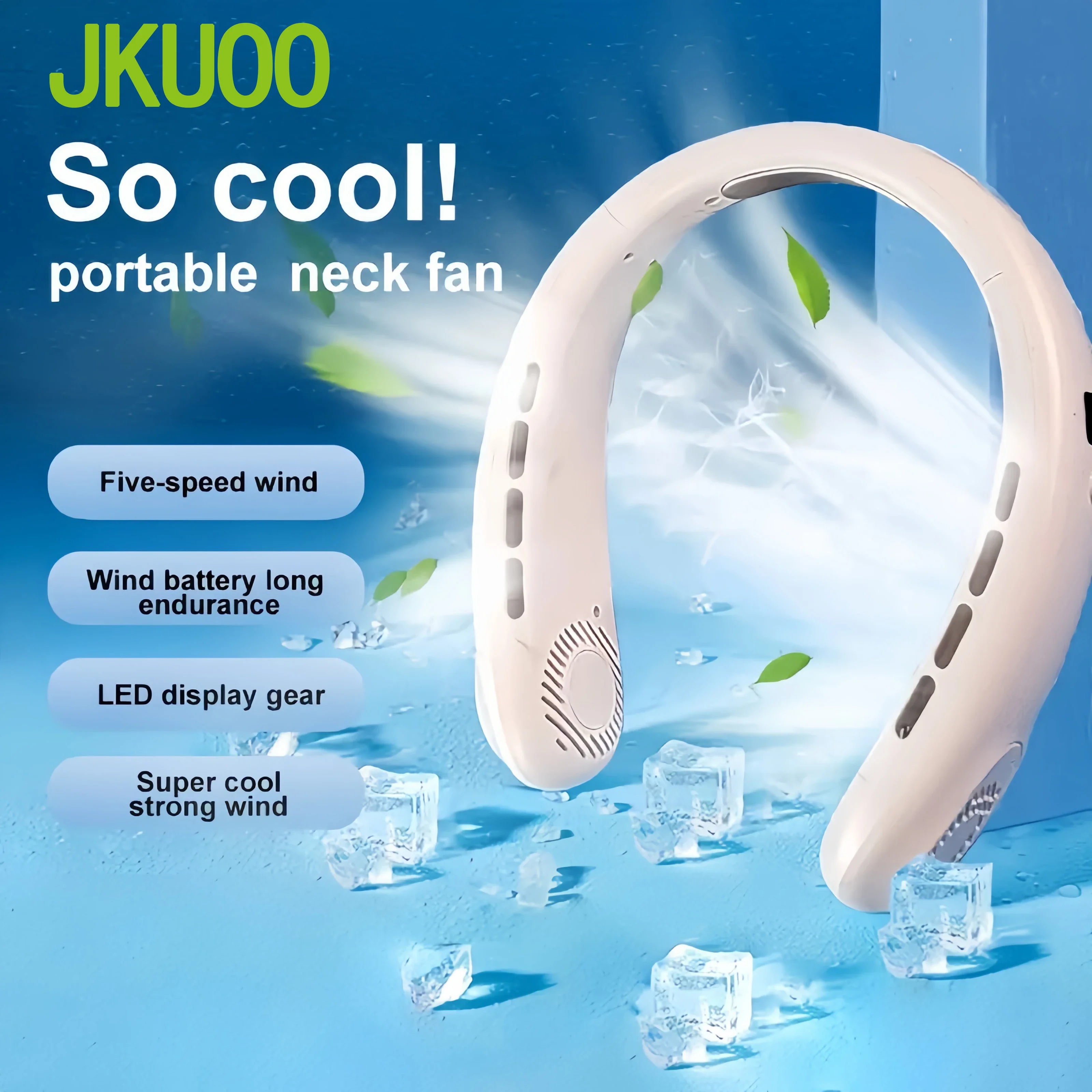 JKUOO Rechargeable Portable Neck Fan Bladeless Personal Hands-Free Cooling Solution for Outdoor Sports