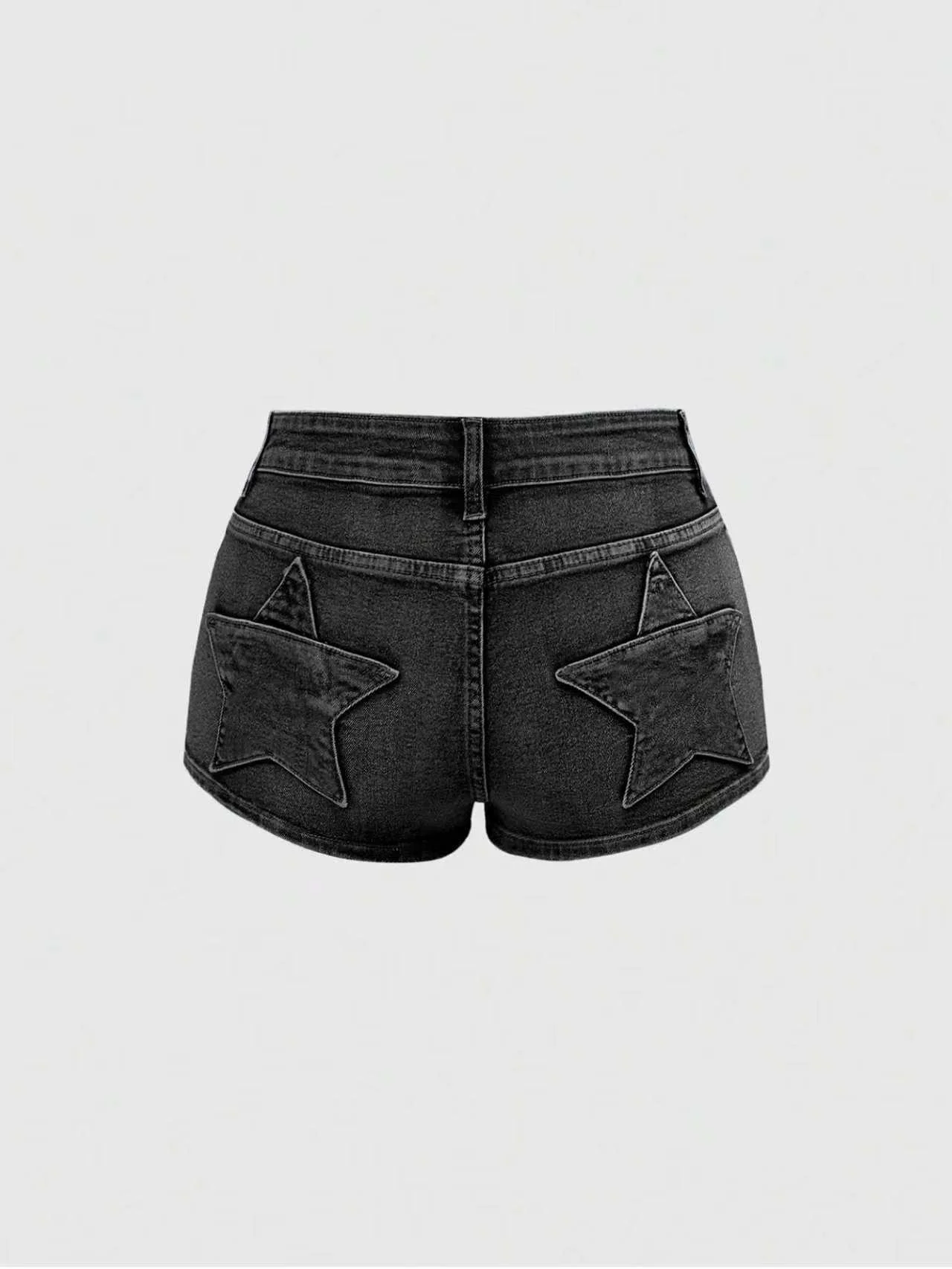 

Five Pointed star Patch Denim Shorts Black Washed High Waisted Spicy Girl Hot Pants Women's Versatile Elastic High Street Shorts