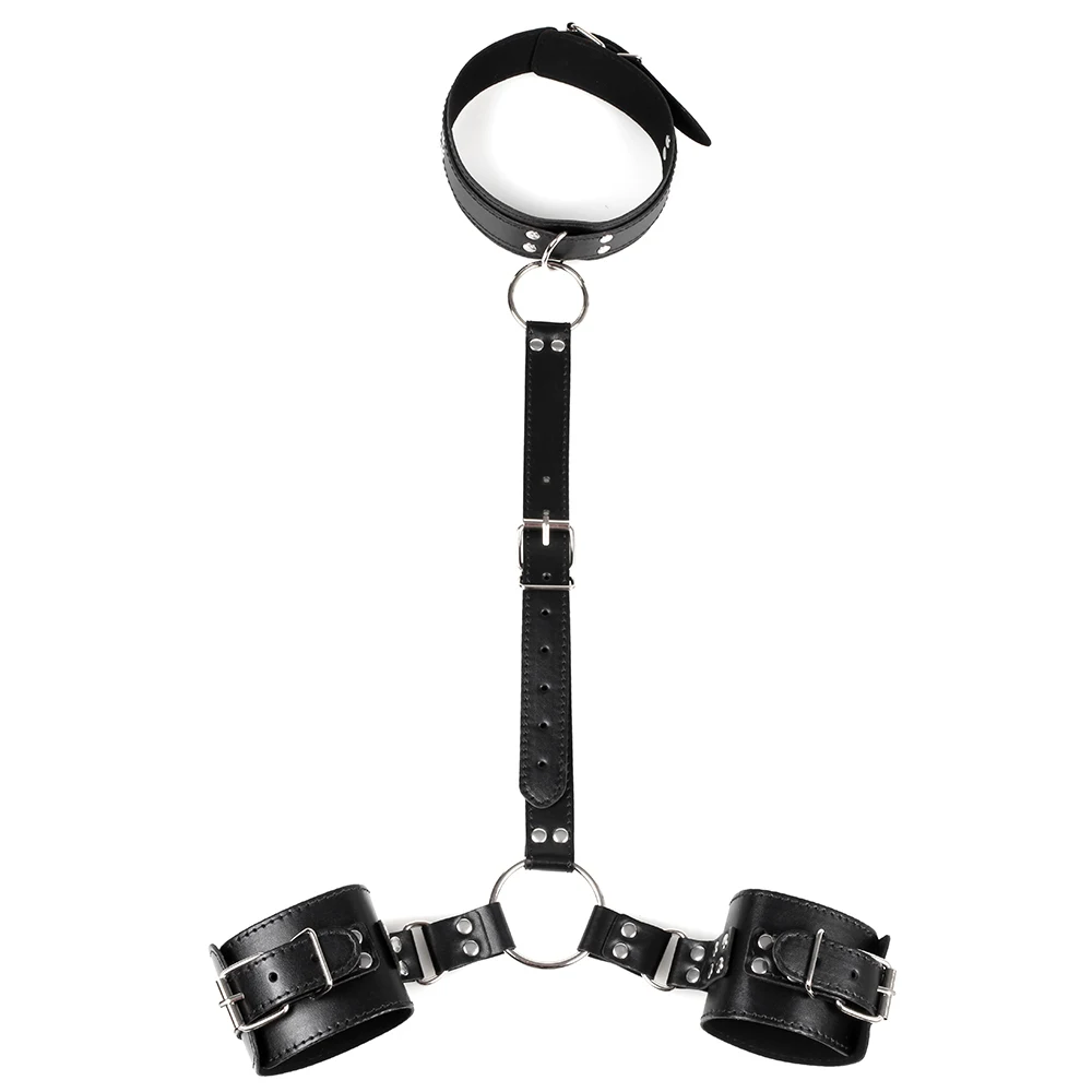 Kinky BDSM Bondage Neck To Wrist Restraints Erotic Collar Handcuffs Bondage Kit Slave Role Play Fetish Sex Toys For Couples