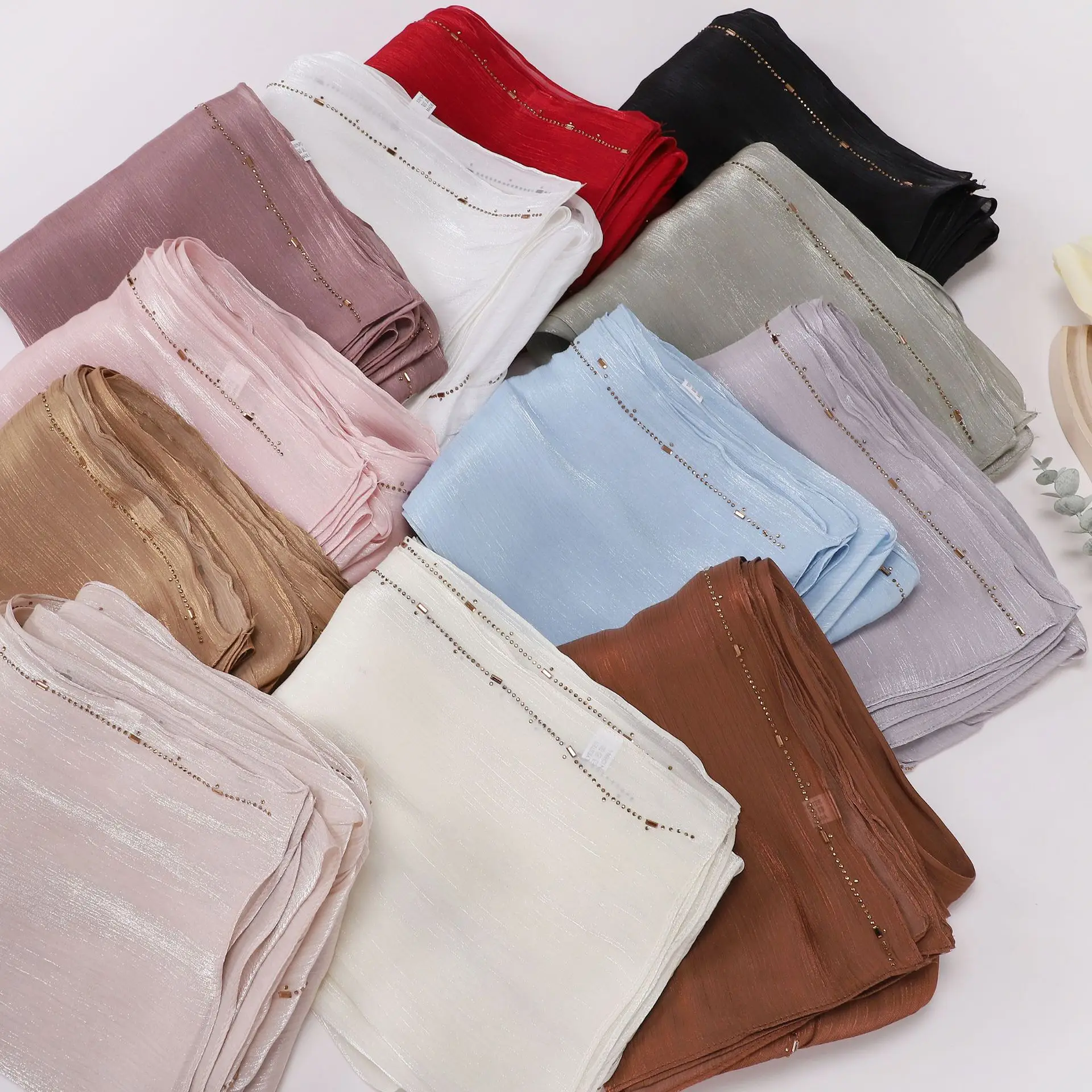 

High Quality Premium Scarf Bright Silk Scarf Hot Diamond Muslim Turban Women Scarves Veil Hijab Shawl Headscarf Wrap Headband