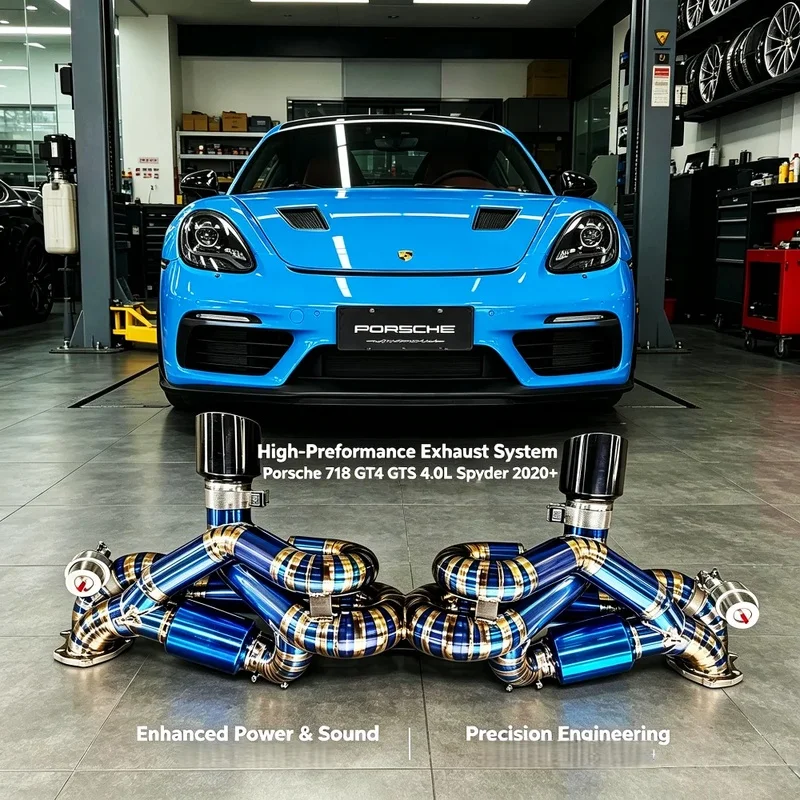 Valvetronic Catback Exhaust System for Porsche 718 GT4 GTS 4.0L Spyder 2020+, Titanium Alloy Muffler Performance Racing Parts