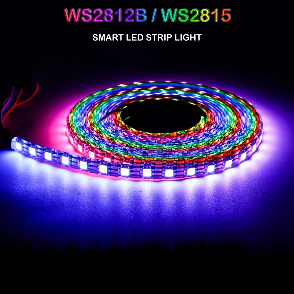

DC12V WS2815 DC5V WS2812B 5050 Светодиодная лента RGBIC WS2812 30/60/74/96/144 светодиодов/пикселей/м Индивидуально адресуемая лампа IP30/65/67