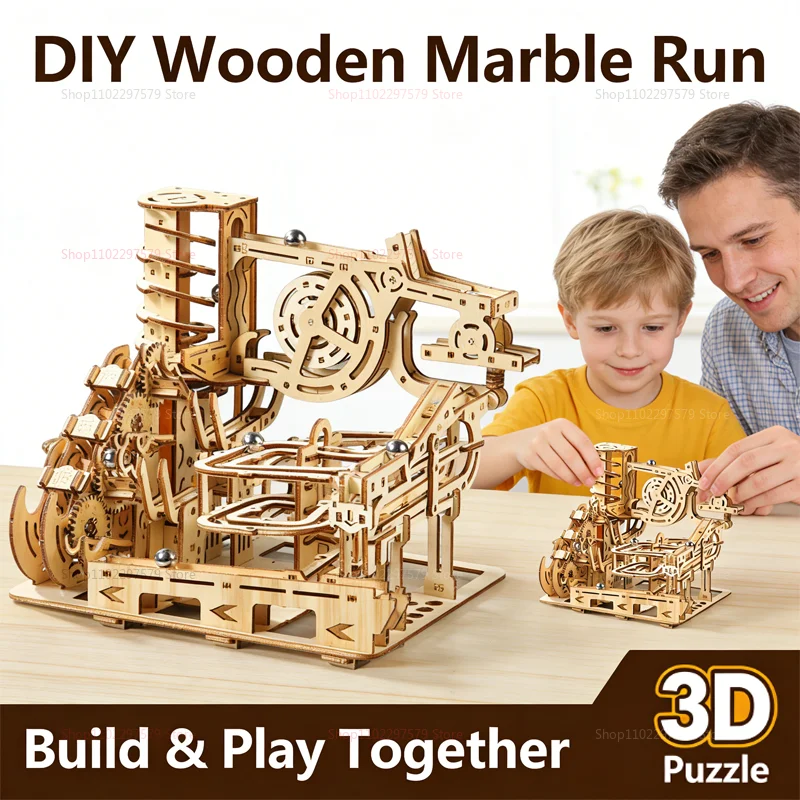 Marble Run Set - New 3D Wooden Puzzles Electric Catapult