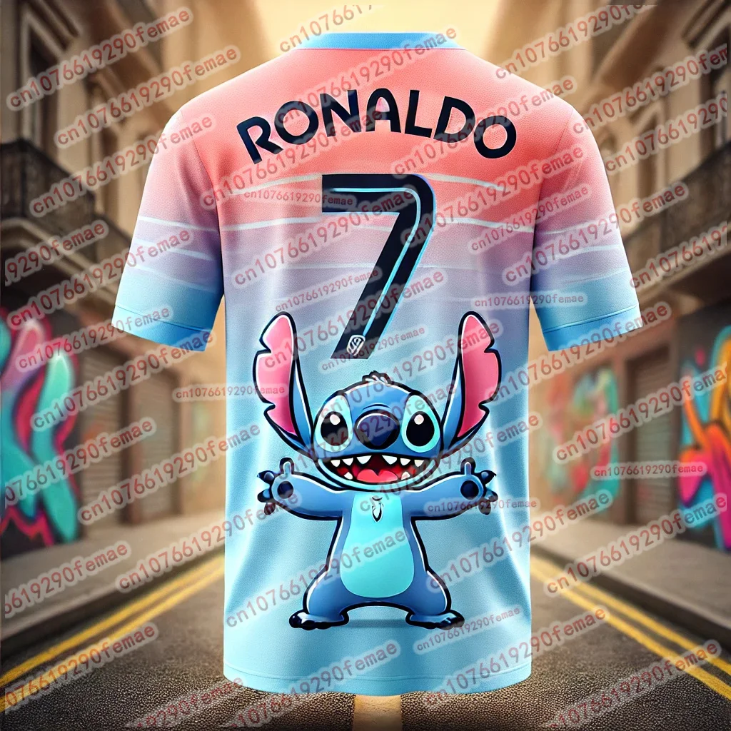 Stitch And Ronaldo Cartoon 3D Printed T-shirts For Daily Boys And Girls, Street Fashion, Cute, Comfortable Kids Tops