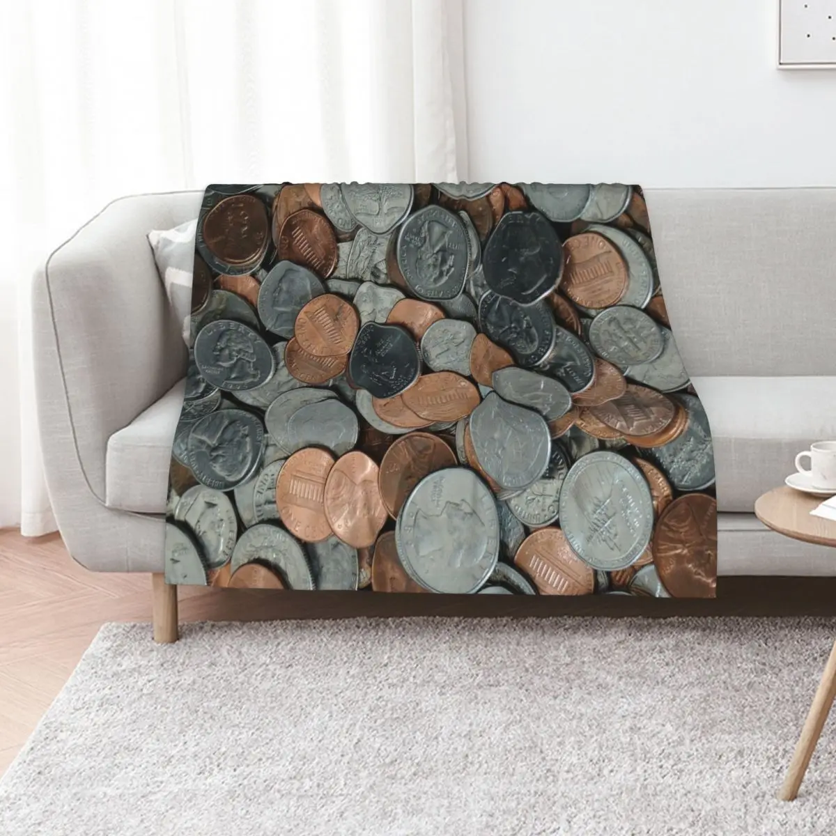 Pile of American Coins Throw Blanket Plaid warm winter Cute wednesday Travel funny gift Blankets
