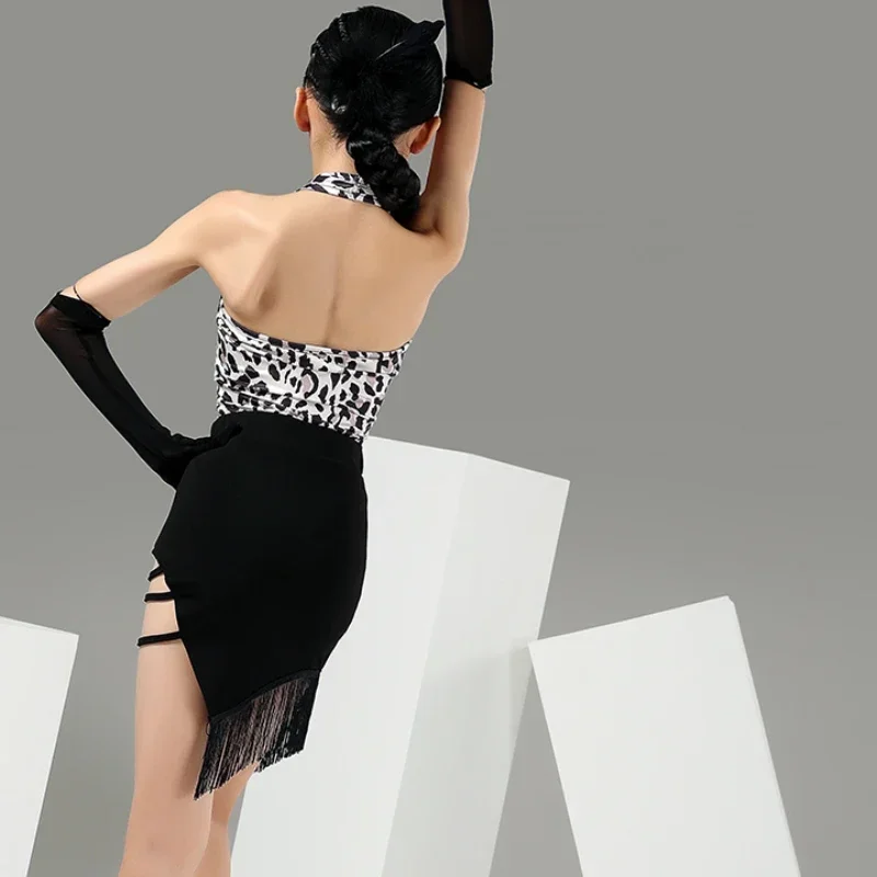 Abito da ballo latino per bambini Top e gonna leopardati Costumi da ballo per spettacoli teatrali latini per ragazze
