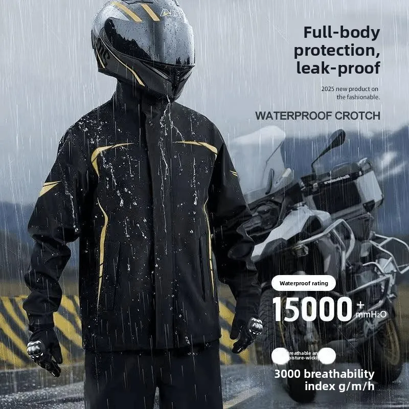 

Adult Men's Motorcycle Raincoat Set Full Body Waterproof Riding Rainwear Breathable Split Style for Delivery Riders