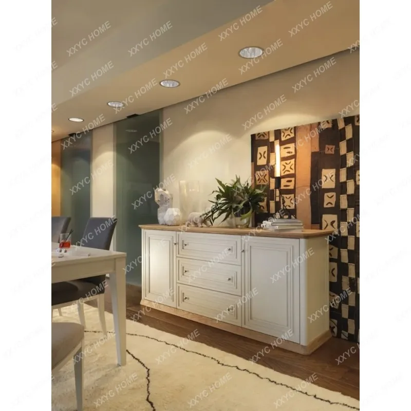 XX Country Style Solid Wood Sideboard Homestay Storage Living Room Entrance Wine Cabinet Model Room Customizable