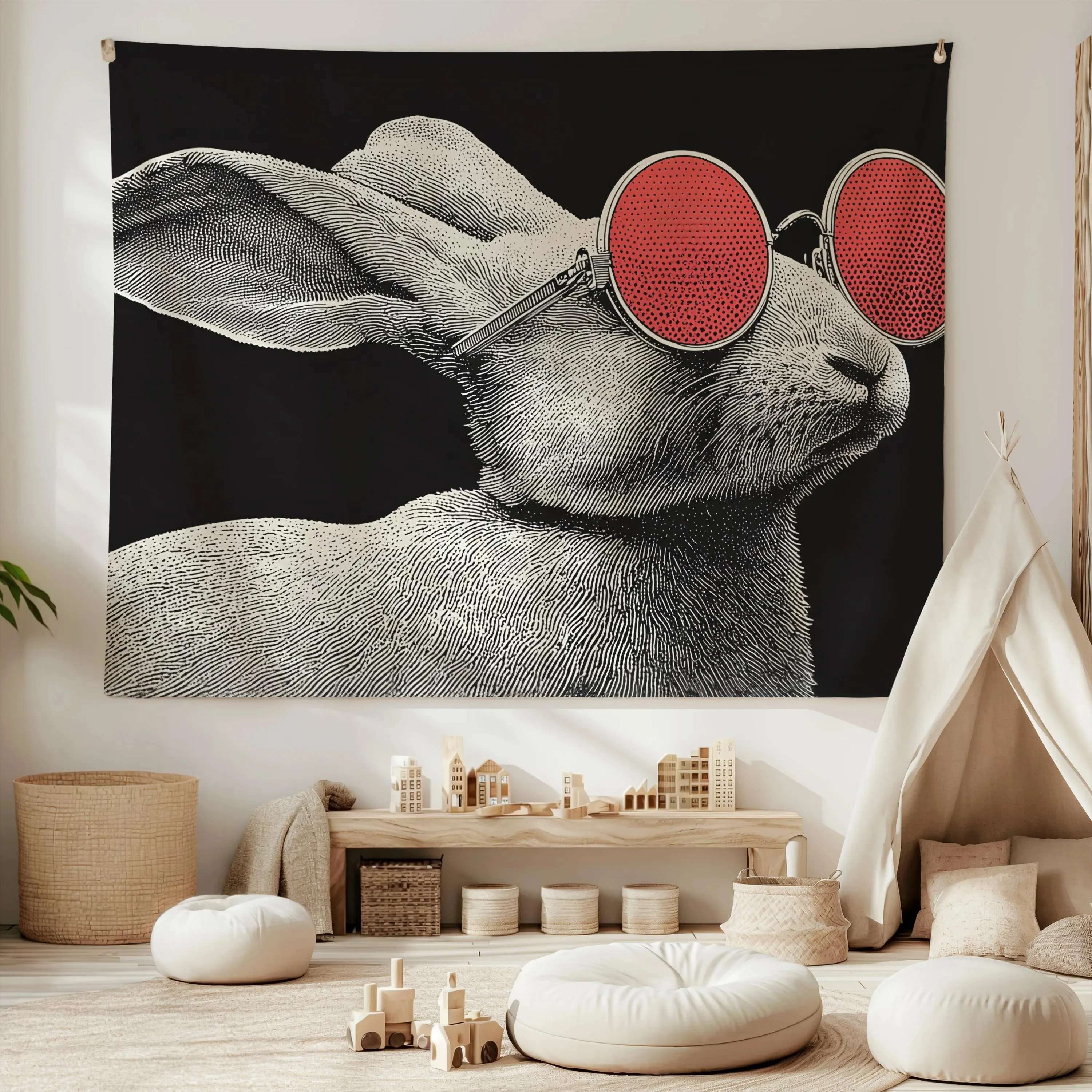 VIKAMA Trendy Cool Red Mirror Rabbit Tapestry Vintage Fun Background Cloth Living Room Personalized Decoration Room Decoration