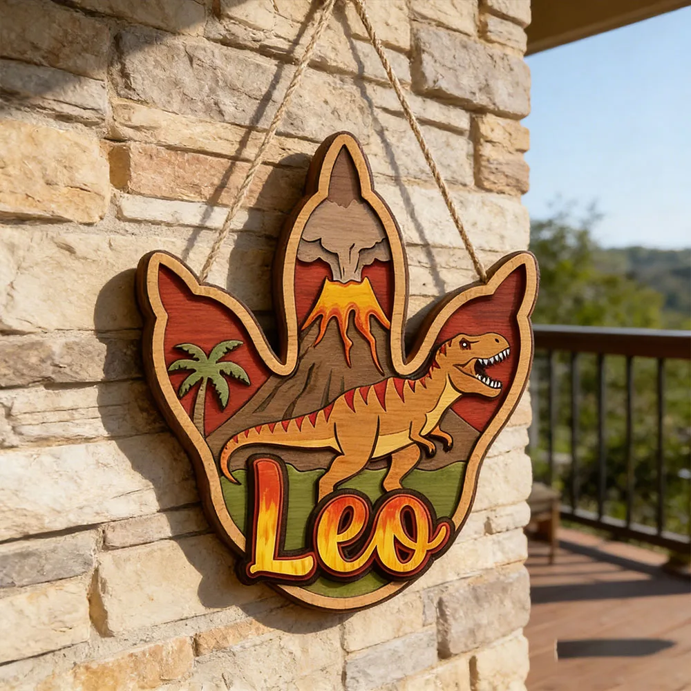 Personalized 3D T-Rex Dinosaur Name Wooden Hanging Plaque Boys Room Door Decor Birthday Keepsake for Dino Loving Kids view 5
