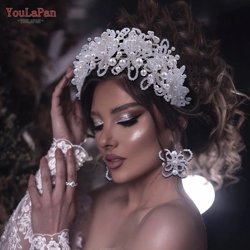 YouLaPan Pearl Bridal Tiara Wedding Headband Woman Hair Accessories Pageant Headwear Bride Headdress Hair Ornaments HP485