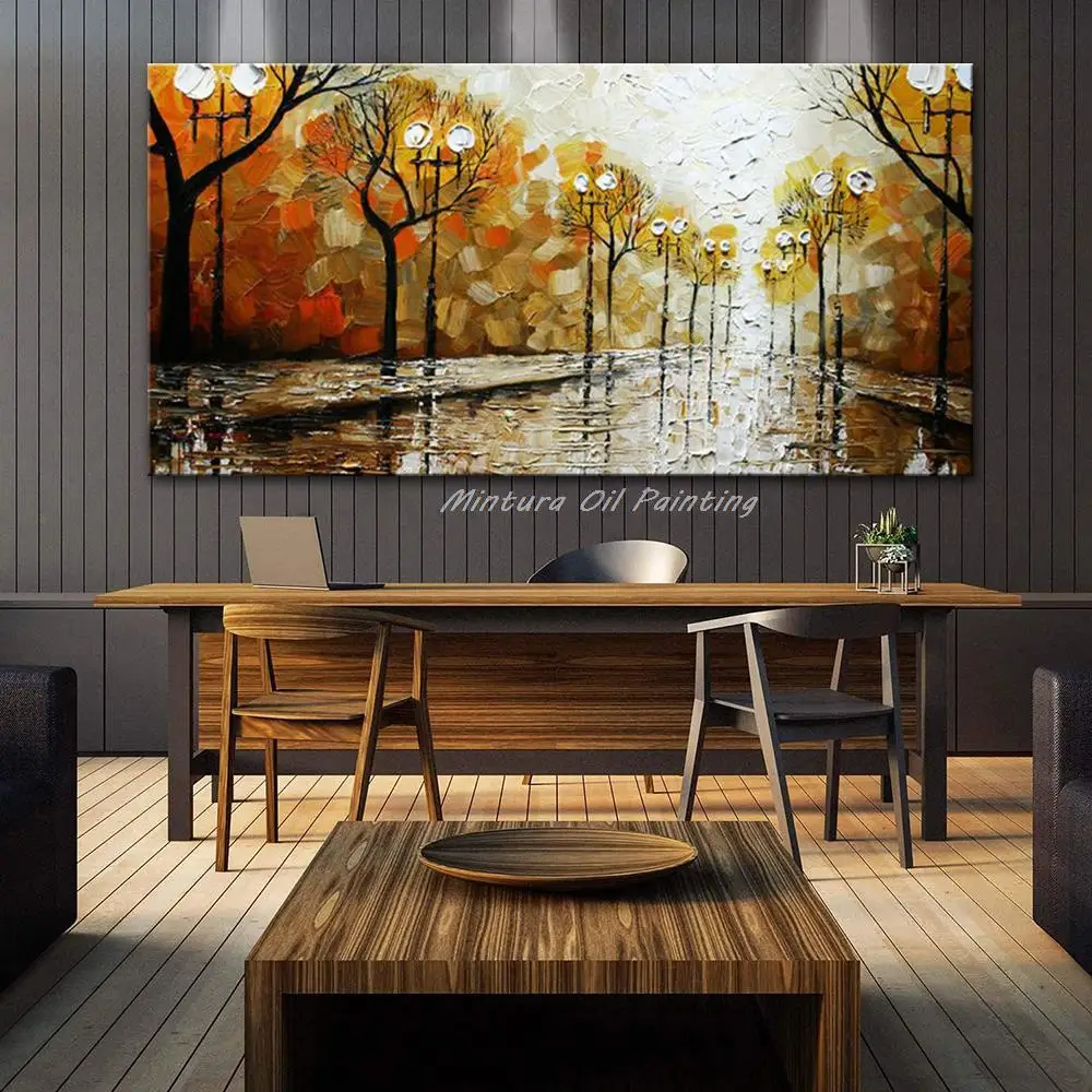 100% Handpainted Knife Colorful Tree Landscape Oil Paintings On Canvas,Abstract Wall Art,Picture For Living Room,Home Decoration