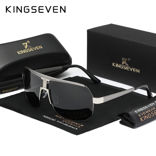 Imagen 2 del producto KINGSEVEN hombres mujeres polarizadas aleación cuadrado de gran tamaño gafas de sol de conducción gafas de sol sombras Oculos Masculino masculino