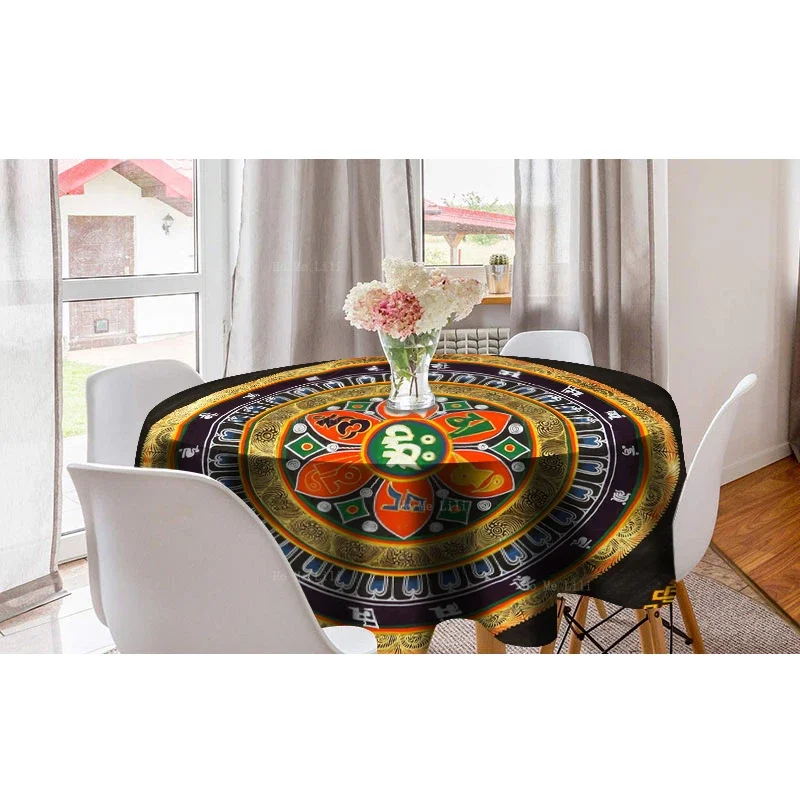 Hinduism Buddhist Lotus Yin Yang Mantras Sitsang Thangka Mandala Spirit And Ritual Round Tablecloth By Ho Me Lili Tabletop Decor