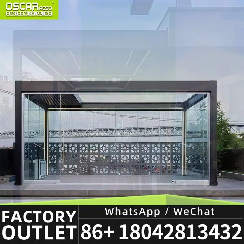 4x6M 4x8M Motorized Louver Roof Aluminium Pergola Modern Bioclimatic Shed for Garden Patio Backyard  Louver Pergola