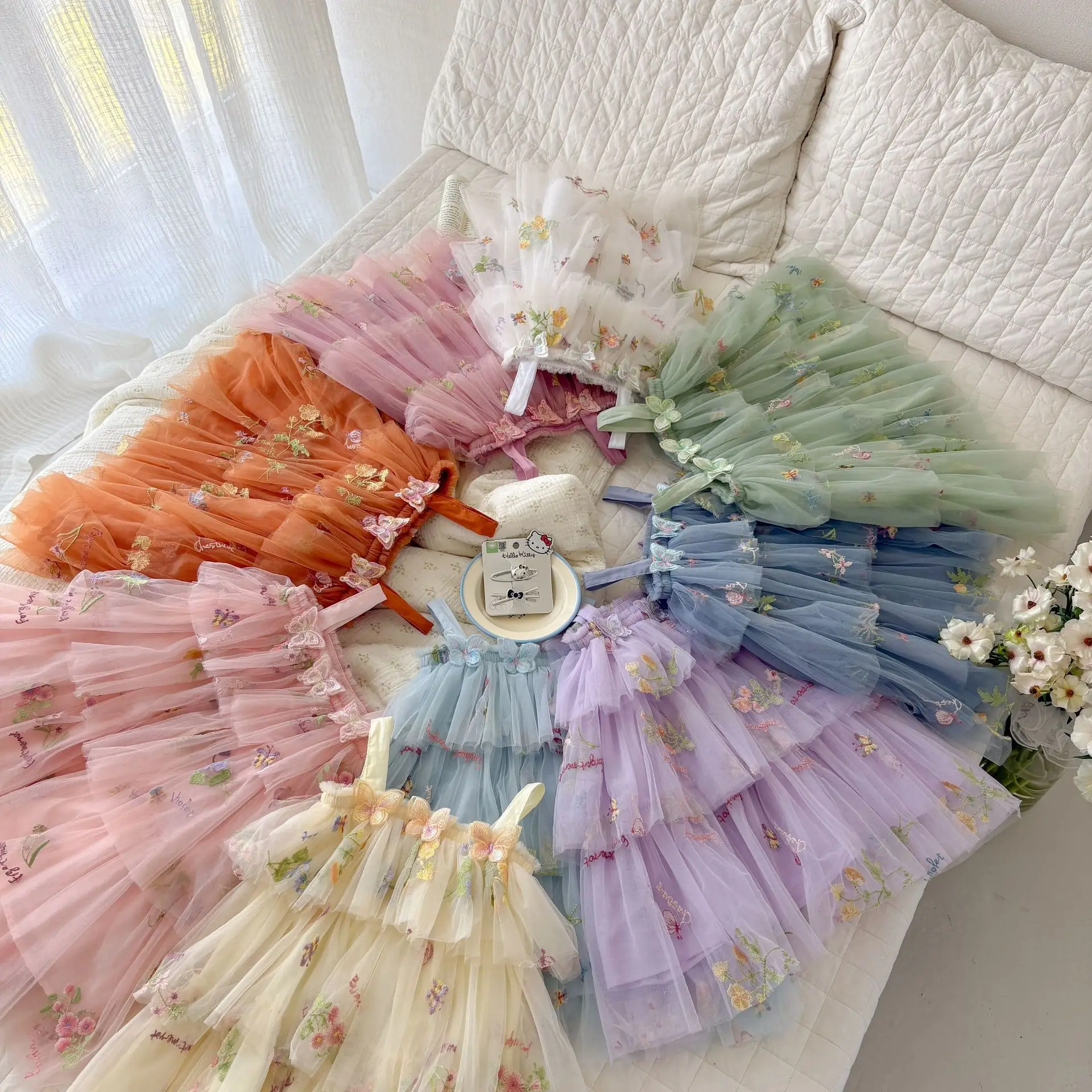2026 New Baby Summer Girls Embroidery Sling Mesh Dress, Princess Kids Sweet Fashion Party Dress 0-6 T