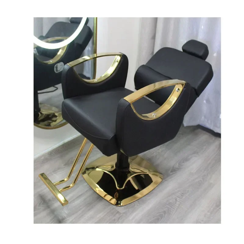 Chaise de barbier Manually Ian pour homme, meubles de salon, chaise de coiffeur inclinable, chaise dorée