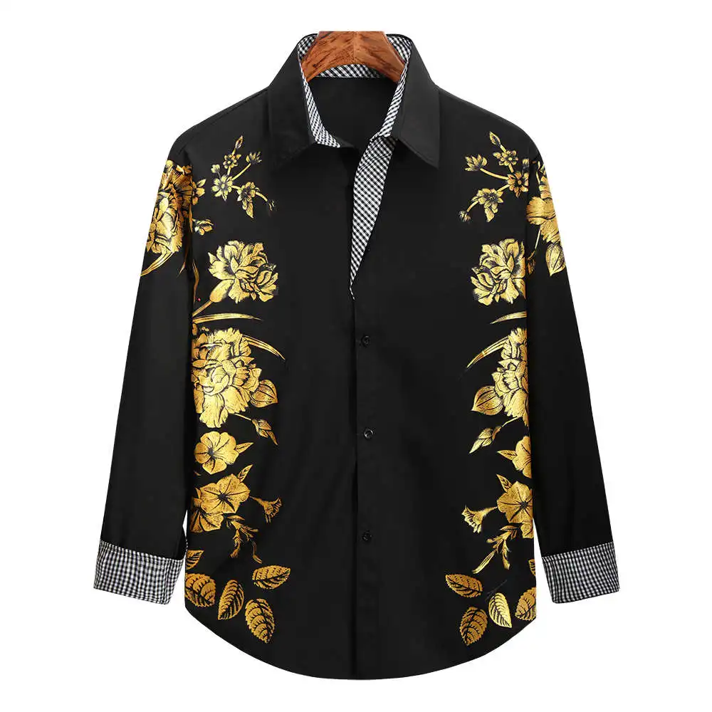 

Men's Long Sve irt Gold Printing Faion Urban Sle Cotton Blend Fabric Iron Free Treaent oulder Sve Design