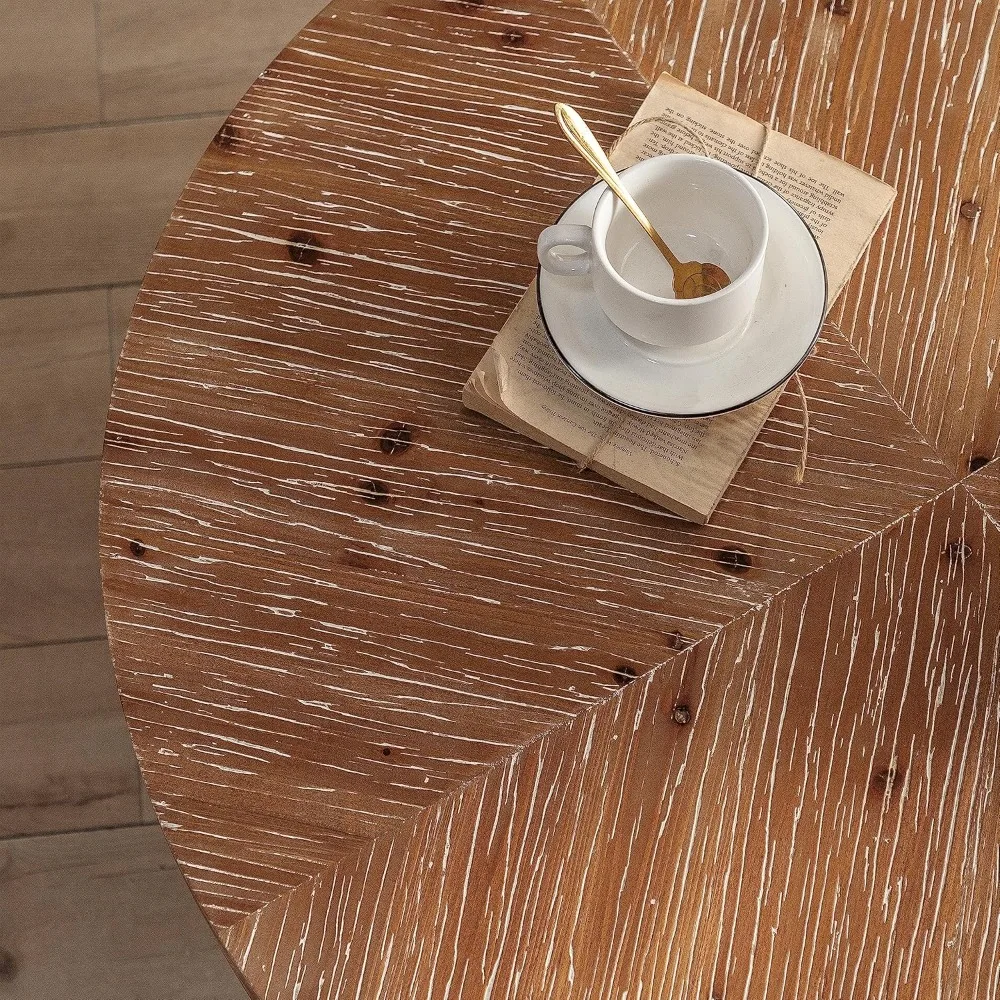 31.29 Café rond rétro moderne pour salon, table de canapé d'appoint thé avec plateau de table en bois de sapin et croix noire