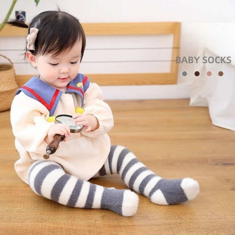 

Новые зимние теплые гольфы для новорожденных, на флисовой подкладке, толстые, выше колена, для младенцев, мягкие длинные гетры для мальчиков и девочек