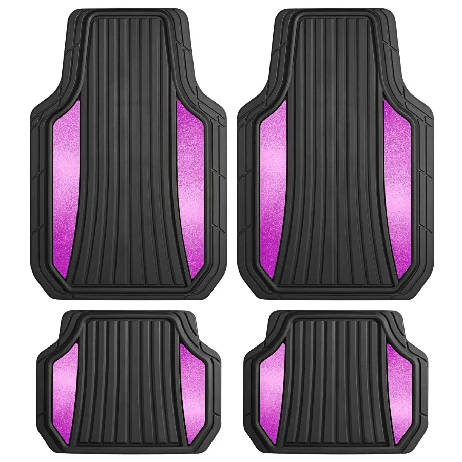 

ChromeTech Car Floor Mats Full Set - Durable Rubber Floor Mats for Cars with Two Tone Accent All Weather Interior Protection fo