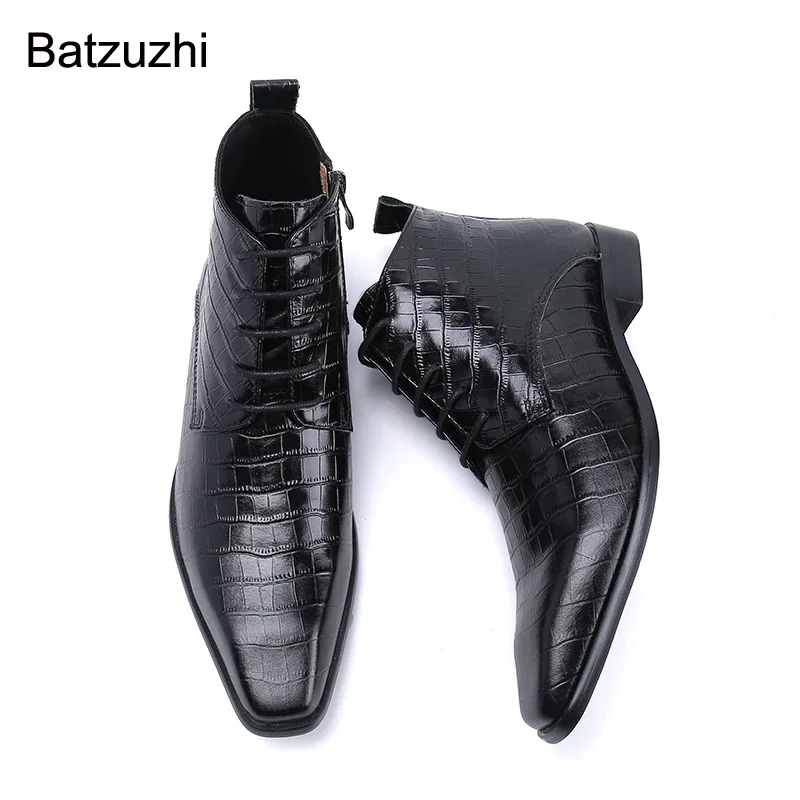 

Batzuzhi New Design Fashion Men Boots Luxury Handmade Black Genuine Leather Ankle Boots Men British Style Botas Hombre, EU38-46