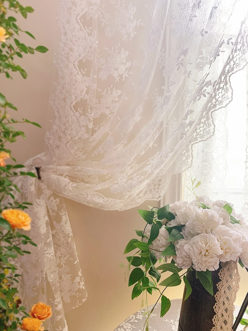 

French | Retro, Beautiful, Romantic Coffee Half Short Long Curtain Concealing Non Perforated Pole Through Door Curtain