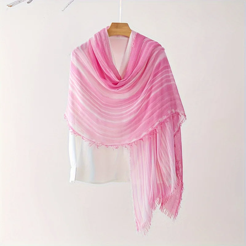 Gradient Striped Cotton Scarf Thin Breathable Soft Skin Friendly Shawl Elegant Style Sunscreen Short Beard Scarf For Women