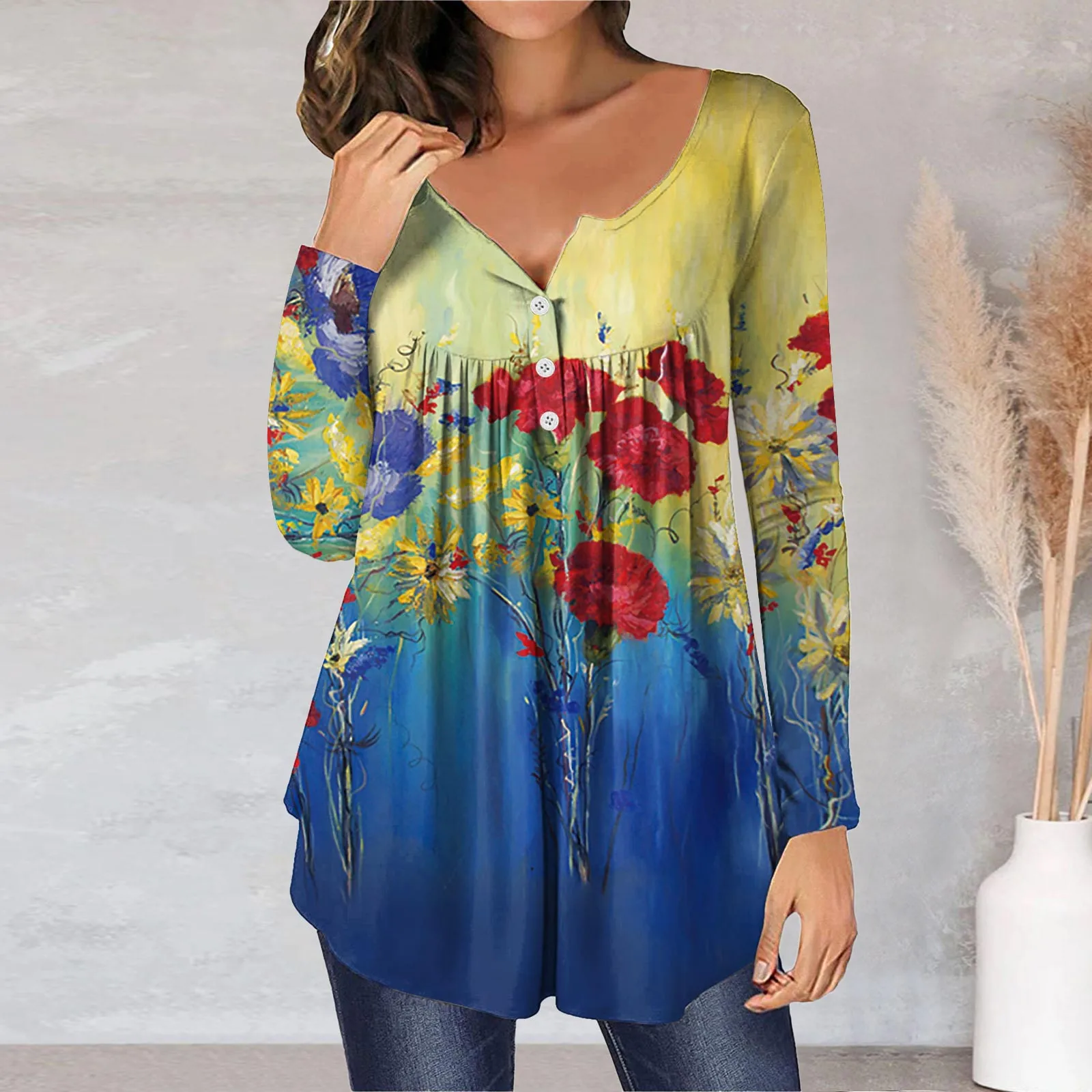 2023 New Button Tunic Shirts Floral Print V-neck Blouses Casual Top Short Sleeve Summer Shirt For Women Fashion Рубашка Женская