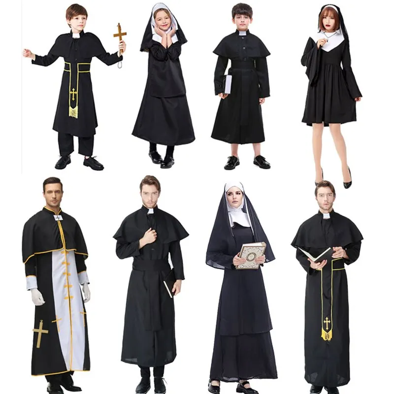 

Halloween Party Black Robe Priest Costume Western Wedding Host Pastor Suit Funny Performance Traditional Ethnic Stage Costume