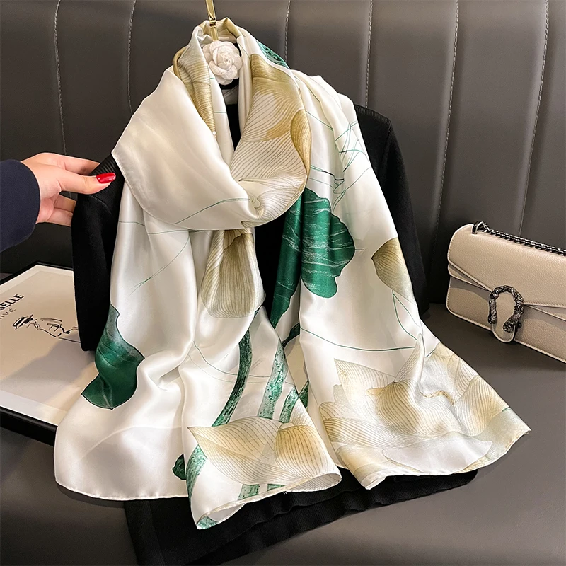 90*180cm Luxury Satin Silk Shawl Scarf Women Scarves Summer Sunscreen Beach Stole Wraps Bufanda Female Headkerchief Echarpe