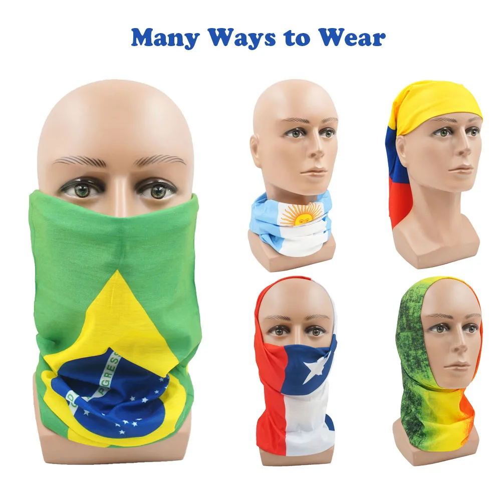 South America National Flag Bandanas 100% Polyester Outdoor Sports Headband Brazil/Colombia/Chile/Bolivia Neck Gaiter Tube Scarf