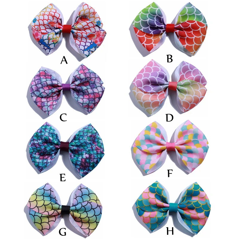 120PCS 9CM Fashion Grosgrain Ribbon Hair Bows With Fish-scale Pattern For Hair Tie Bowknot Accessories For Hairpins Headwear