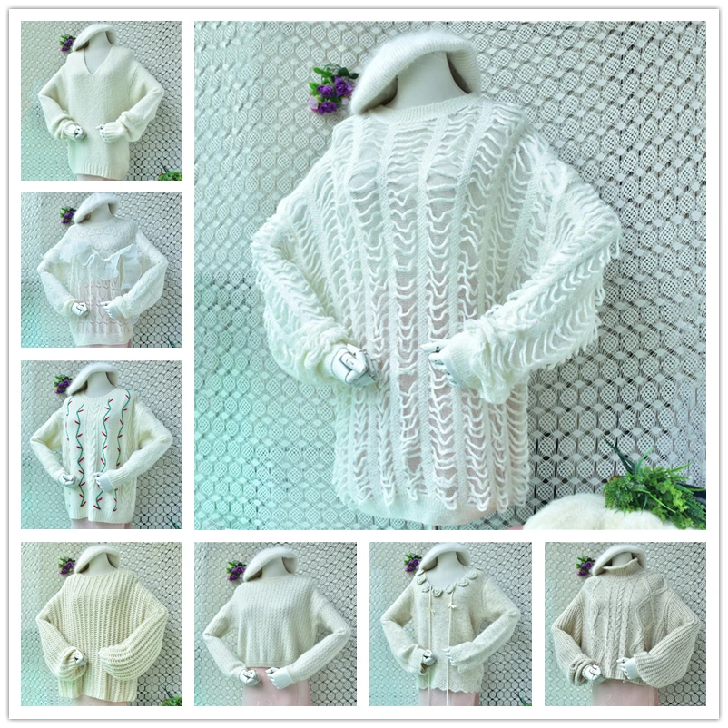 Damen Frühling Herbst Beige Flauschiger Weicher Mohair-Woll-Strickpullover mit Rundhalsausschnitt und Langen Ärmeln, Loser Pullover, Oberbekleidung, Sweater, Jumper