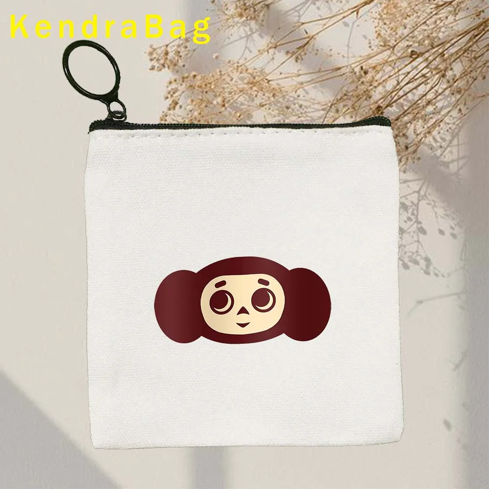 Cute Cheburashka Soviet Russian Cartoon Heroes Monkey Canvas Coin Purse Canvas Bag Key Bag Storage Bag Card Bag Coin Bag Wallet