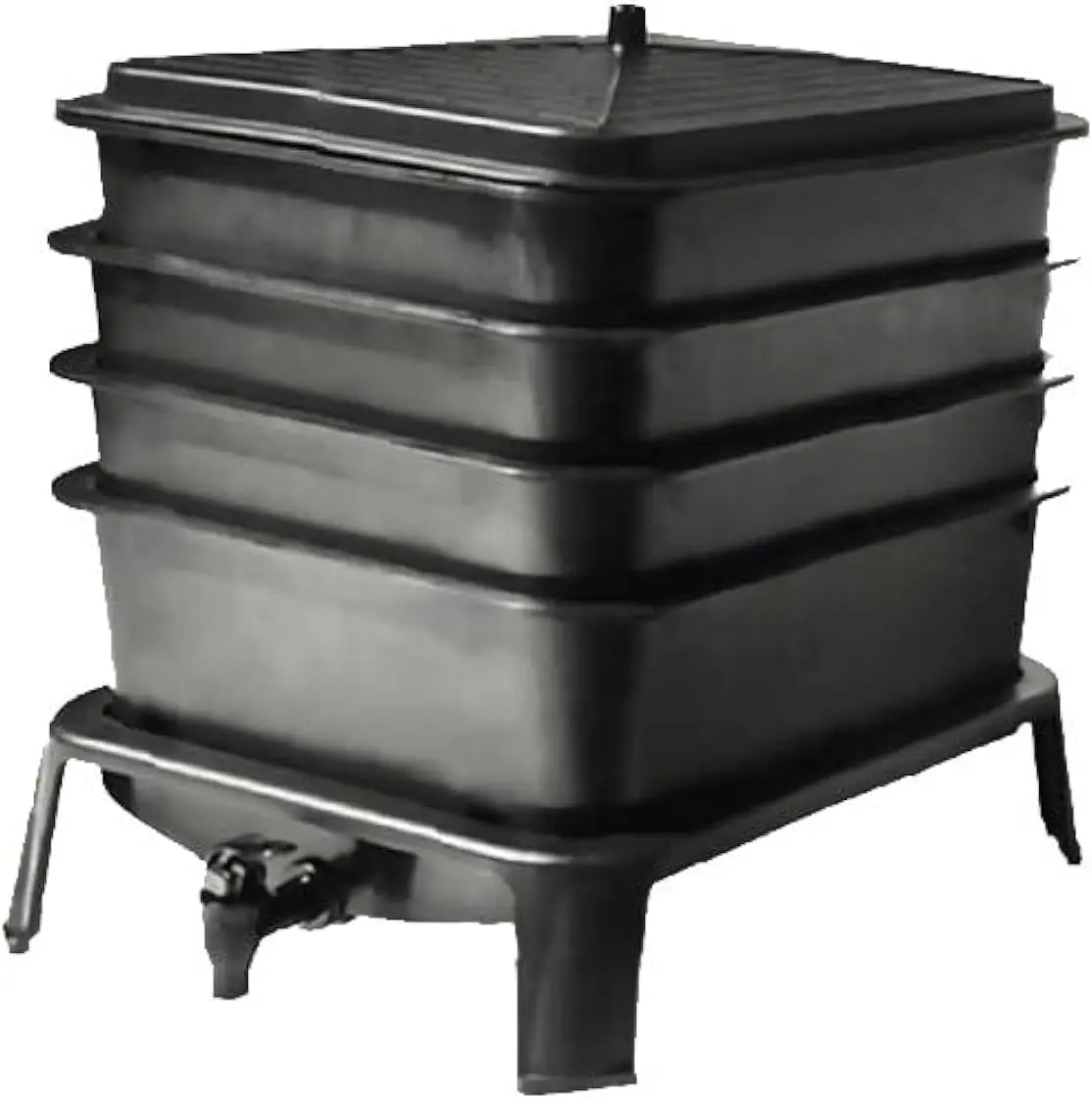 

4-Tray Worm Composting Bin with Startup Bedding & Soil Meter, Black, Ideal for Small Households