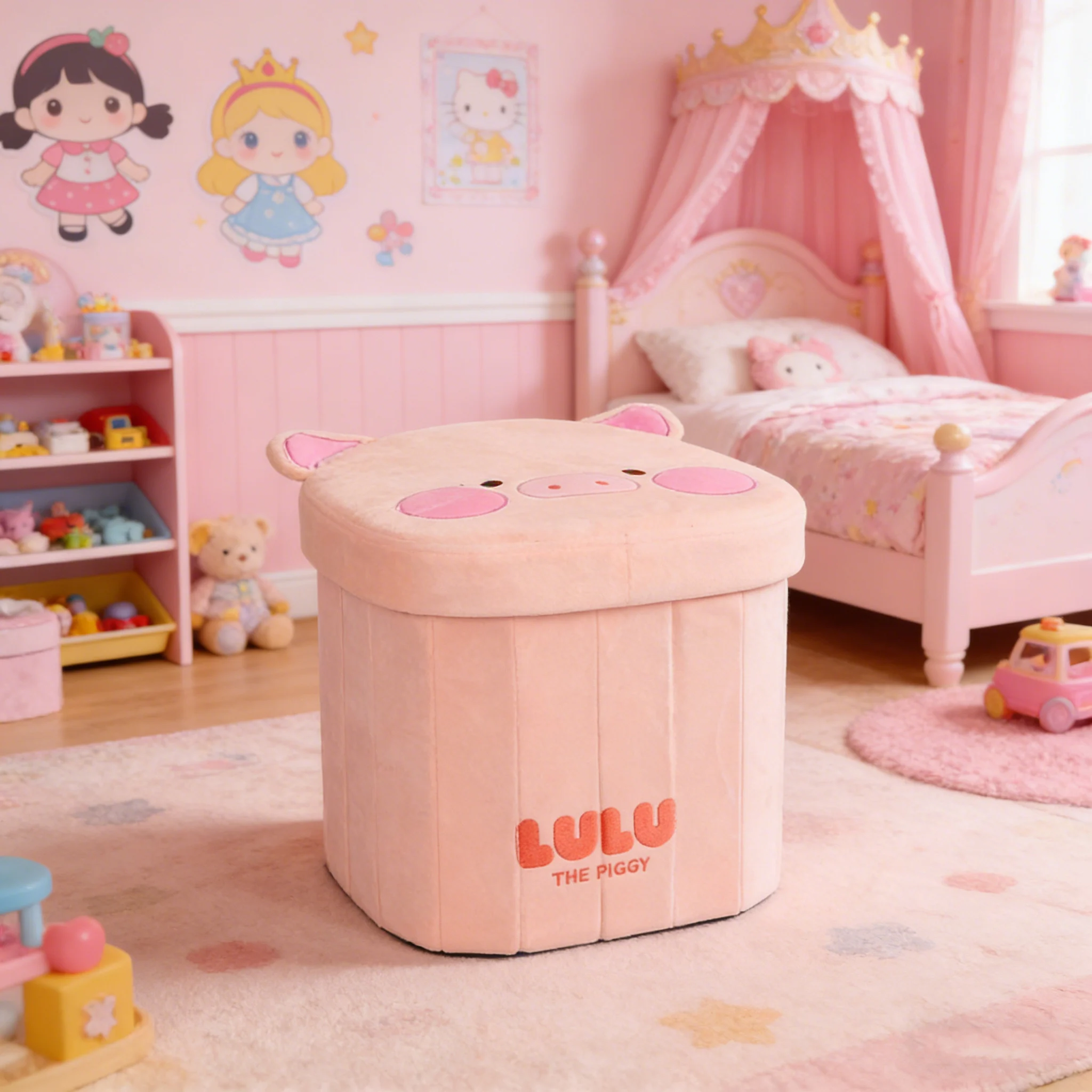 Cute Small Pig Shape With Soft Padded Seat, Storage Stool For Children, Sponge Polyester Foot Stool For Living Room And Bedroom