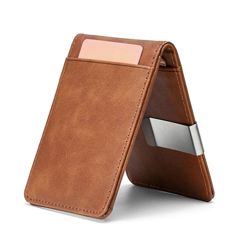 Card bag ID bag Men's short wallet Stainless steel Credit card bag PU
